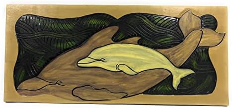 Tikimaster דולפין w/calf, מינים בסכנת הכחדה 30 x 15 - לוח עץ אמנות קיר הוואי | DPT518275
